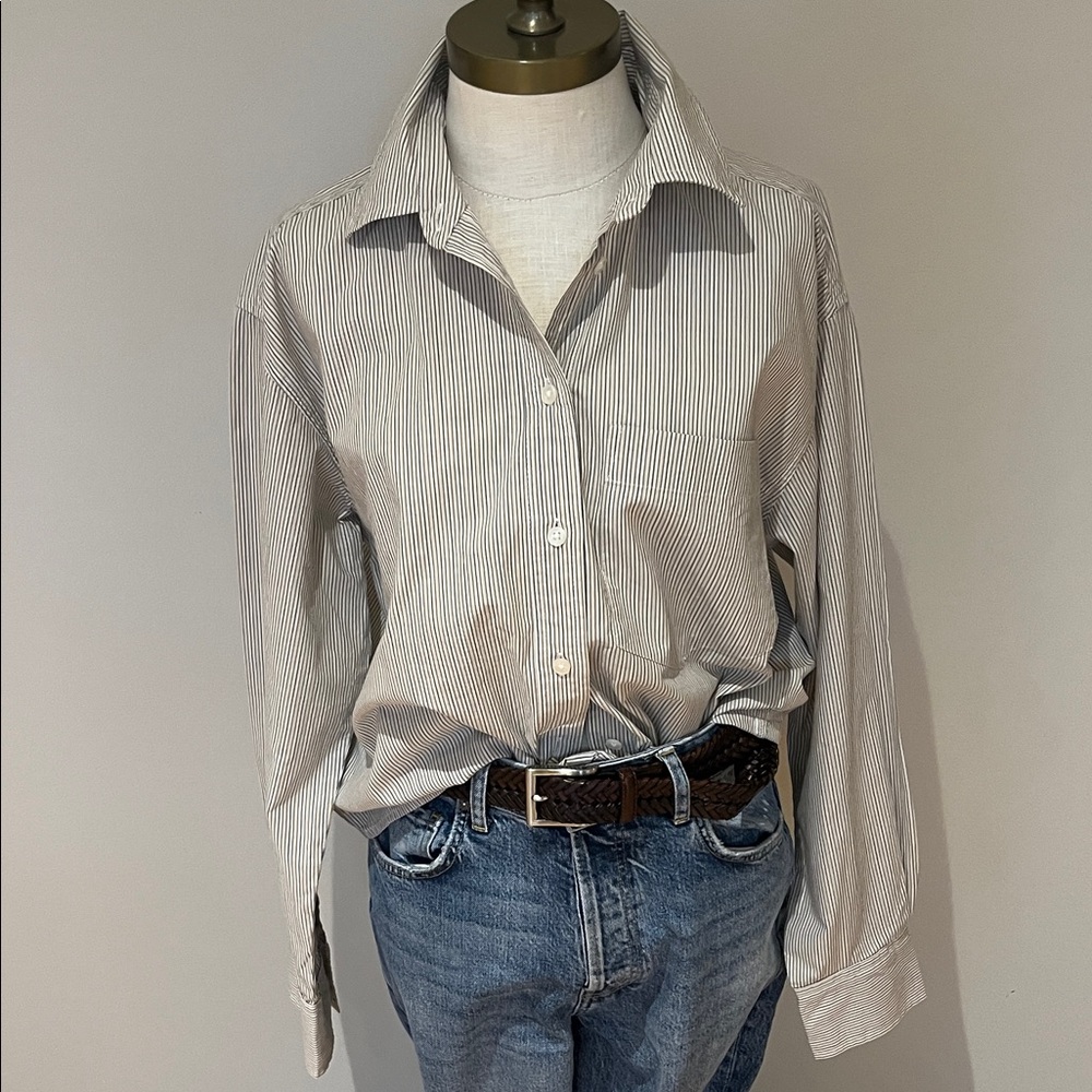 Banana Republic Factory Black, Tan & White Striped Crop Casual Shirt size S-L